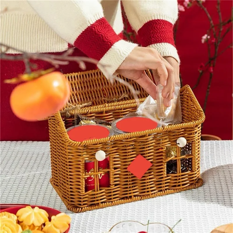 سلة ABDJ-Rattan على شكل منزل مع غطاء مع مقبض قابل للطي للنزهات وعيد الفصح والتنظيم والتخزين