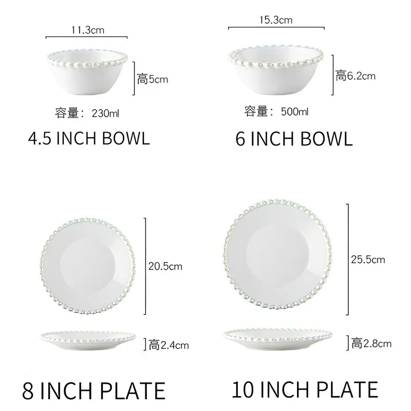 1pcs Ceramic Tableware Creative Pearl Shell Edge Round Bowl Porcelain Plate Salad Rice Soup Bowls Kitchen Western Steak Dish