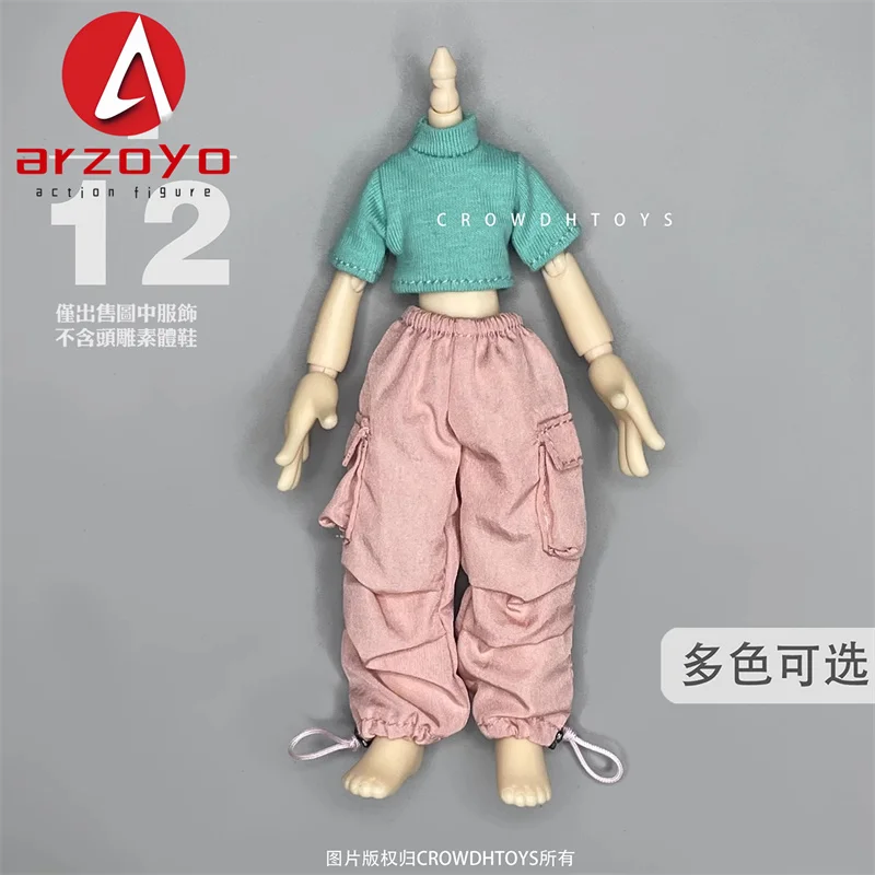 1/12 Scale Female Tight Short T-shirt High Neck Short Sleeved Clothes Model Fit 6''Romankey Soldier BJD Action Figure Body Dolls