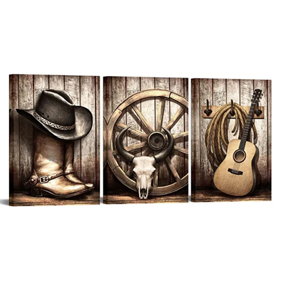 Full Square Round 5D Diy Diamond Painting American West Cowboy Hat Boots Guitar Art Mosaic Diamond Embroidery Sale Home Decor