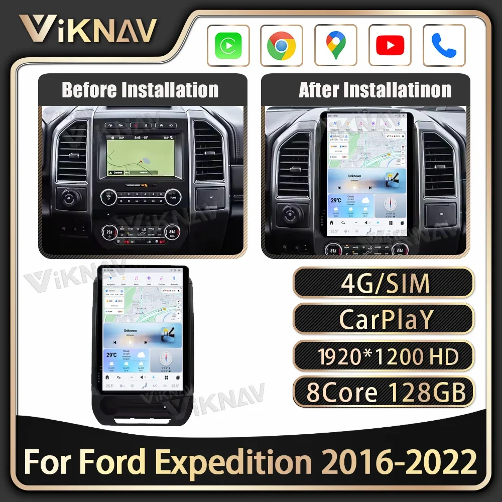 

Viknav 14,4-дюймовый автомобильный радиоприемник с сенсорным экраном для Ford Expedition 2016-2022, Android 13, беспроводной мультимедийный плеер Carplay, головное устройство
