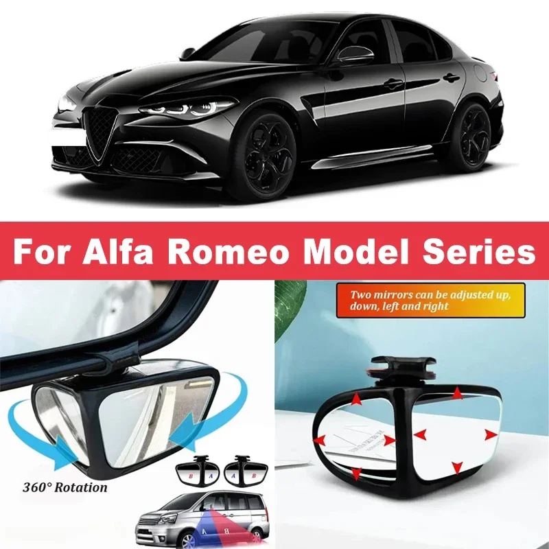 

2Pcs 360° Adjustable Blind Spot Mirrors Convex Wide Angle Rearview For Alfa Romeo Giulia Stelvio 4C Giulietta Tonale 156 159 166