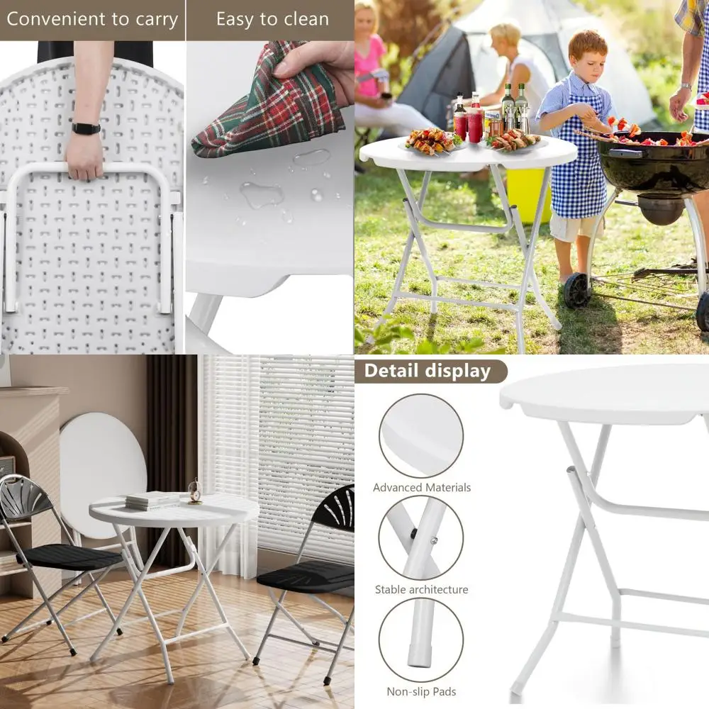 

Portable 31.5 Round Folding Table with Steel Legs for Outdoor and Indoor Events, White