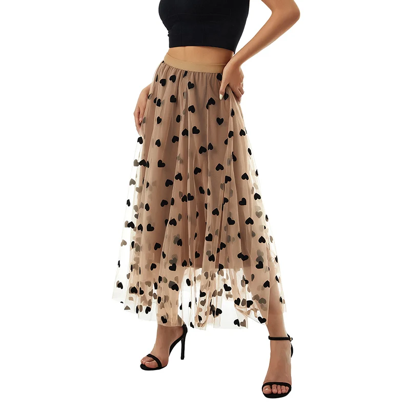 Jupes tutu en tulle à imprimé floral pour femmes, taille haute élastique, superposition en maille, ligne A superposée, jupes mi-longues, jour de Léon, amour