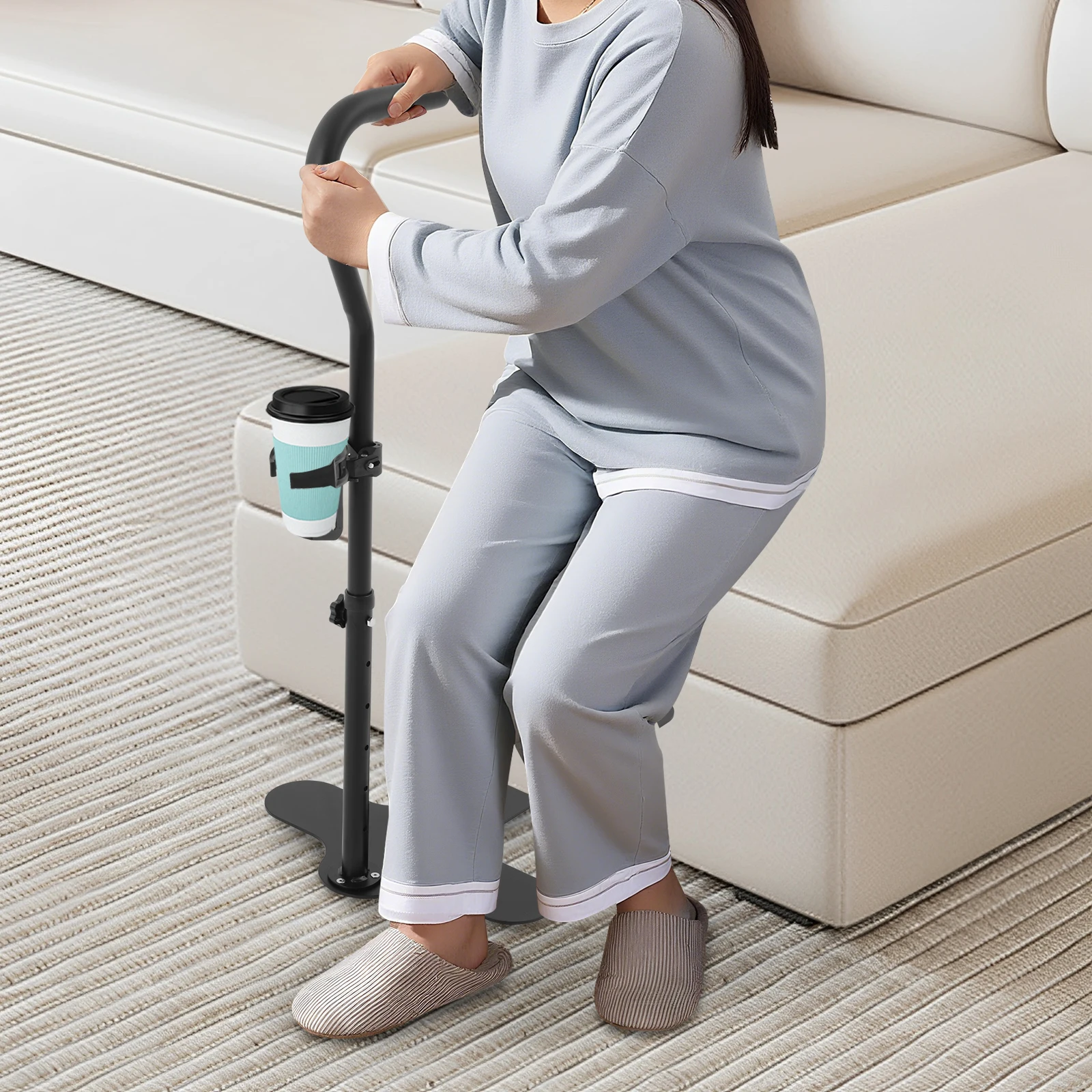 

Chair Couch Stand Assist with Cup Holder, Adjustable Height Chair Lift Assist for Elderly, Stand Assist for Couch Sofa Chair
