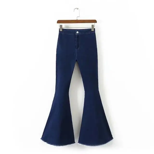 ارتفاع الخصر مطاطا الدينيم الجينز المرأة جرس بوت الرجعية Sle القطن مزيج بسط السيدات السراويل خريف شتاء الوافدين الجدد