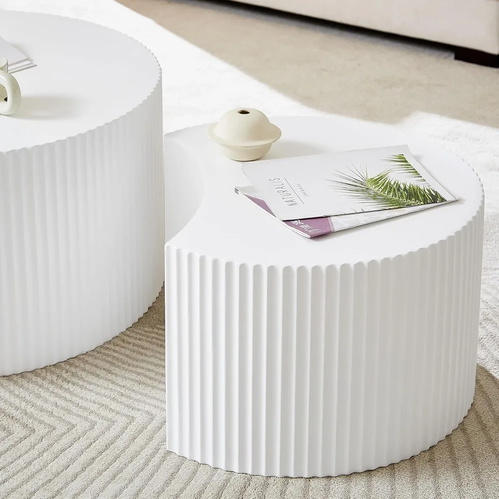 طاولات القهوة المتداخلة البيضاء الحديثة - مجموعة فريدة من نوعها مكونة من قطعتين للمساحات الصغيرة وغرفة المعيشة #6