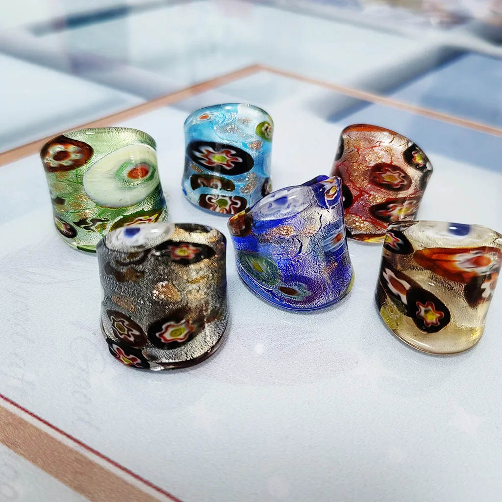 1Pcs/Lot 24mm New Fashion Chinese Style Stained 3D Flower Crystal Glass Muran Ring Party Individuality Rings Orange Blue Black
