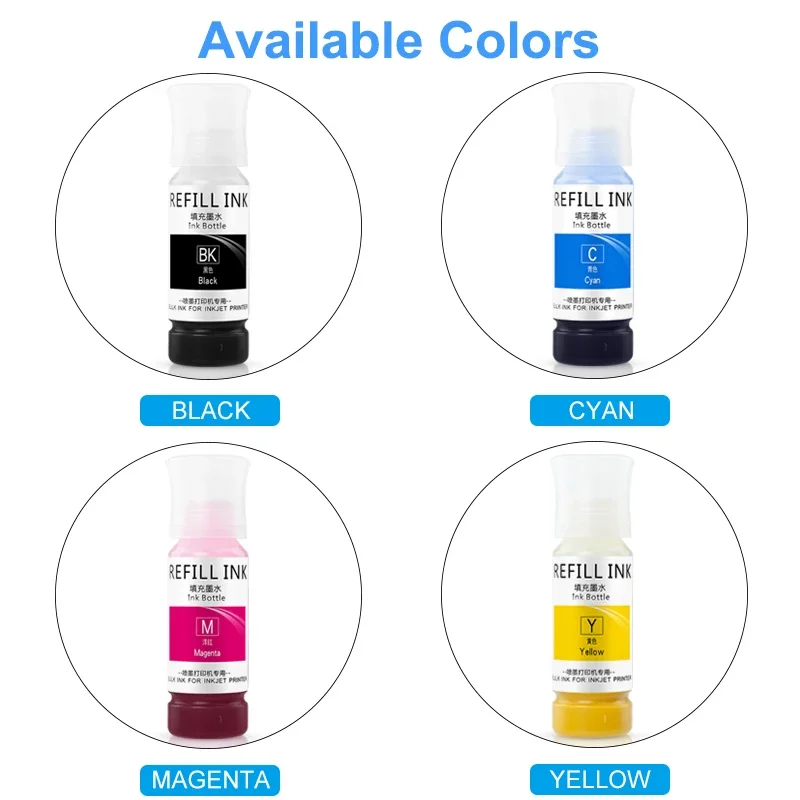 Tinta da sublimação para Epson, apropriada para Epson 001 002 003 004 101 102 104 105 106 502 504 512 532 544 T03Y L3150 L3110 L4150 L4160 70ml