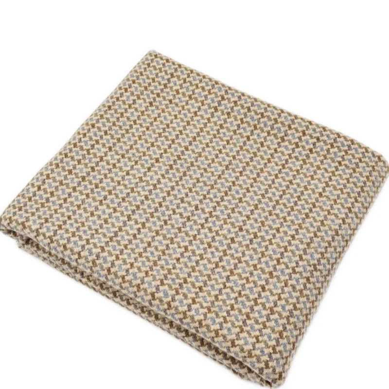 

Dark brown woven small-check tweed, a vintage wool fabric, for making a suit or a trench coat, DIY fabric.