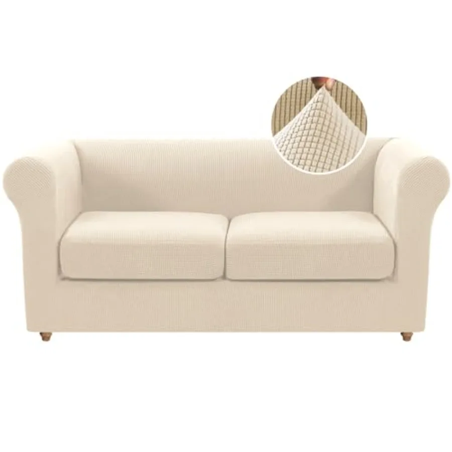 

3 Pieces Loveseat Slipcovers for 2 Cushion Couch Stretch Traditional Chesterfield Loveseat Cover Mid Century Deep Seat Couch Co