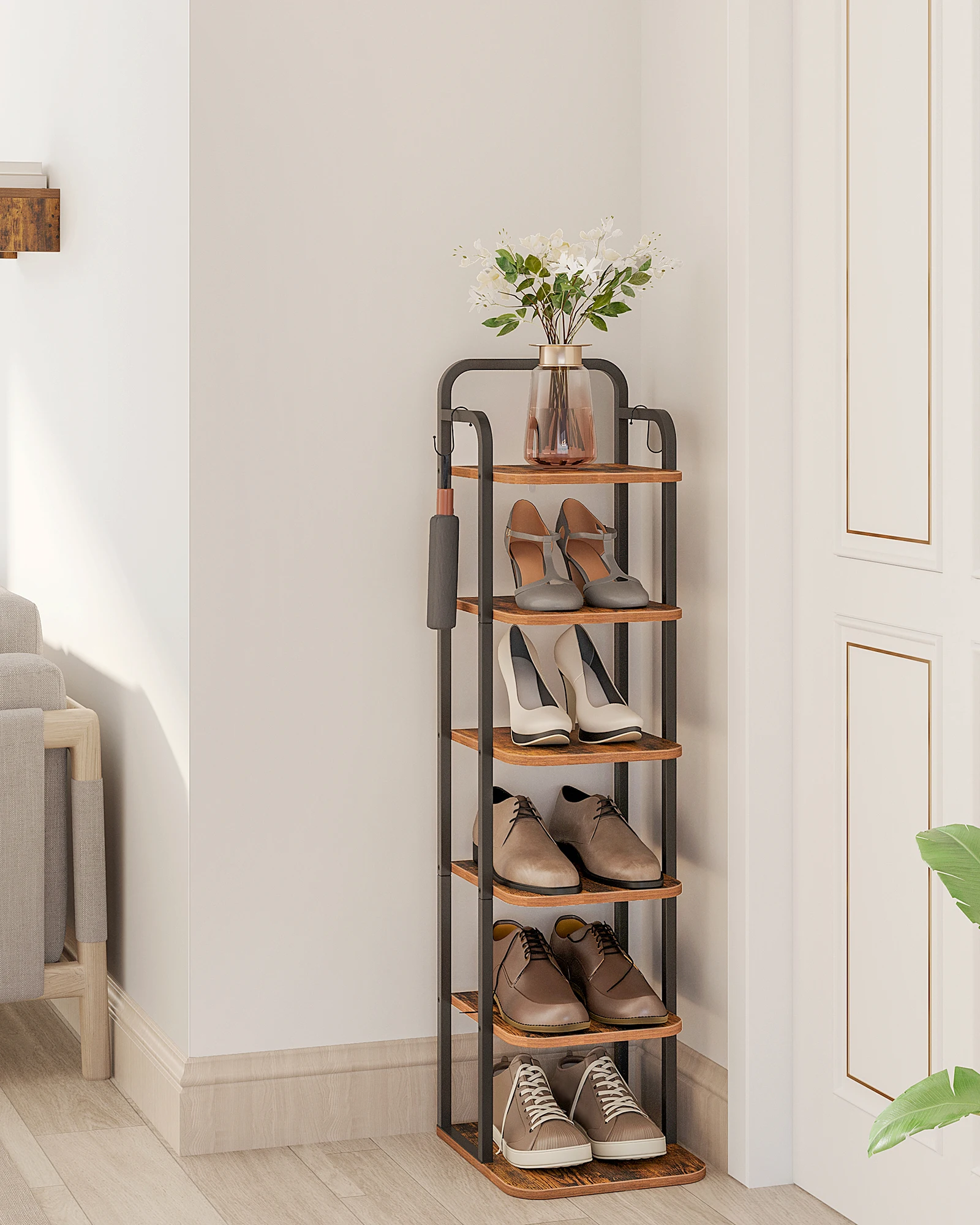 Hzuaneri Étagère à chaussures verticale, étagères à chaussures, organisateur de chaussures en bois pour placard, entrée, tour à chaussures pour petits espaces, autoportant