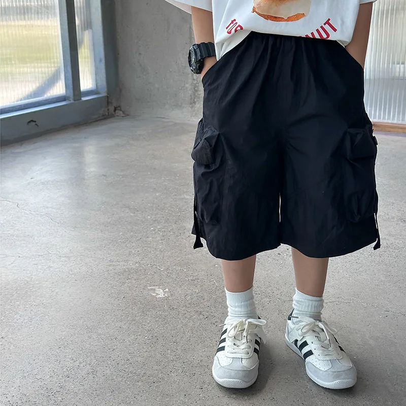 جديد وصول الاطفال الصبي الوردي البضائع السراويل مع جيوب 2025 الصيف الأطفال القطن سراويل قصيرة سن 5 6 7 8 9 10 11 12 13 14 سنة #3