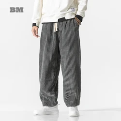 Chinese Style Oversize Corduroy Casual Pants Men Clothing Loose Plus Size Straight Trousers Ethnic Black Baggy Joggers Male