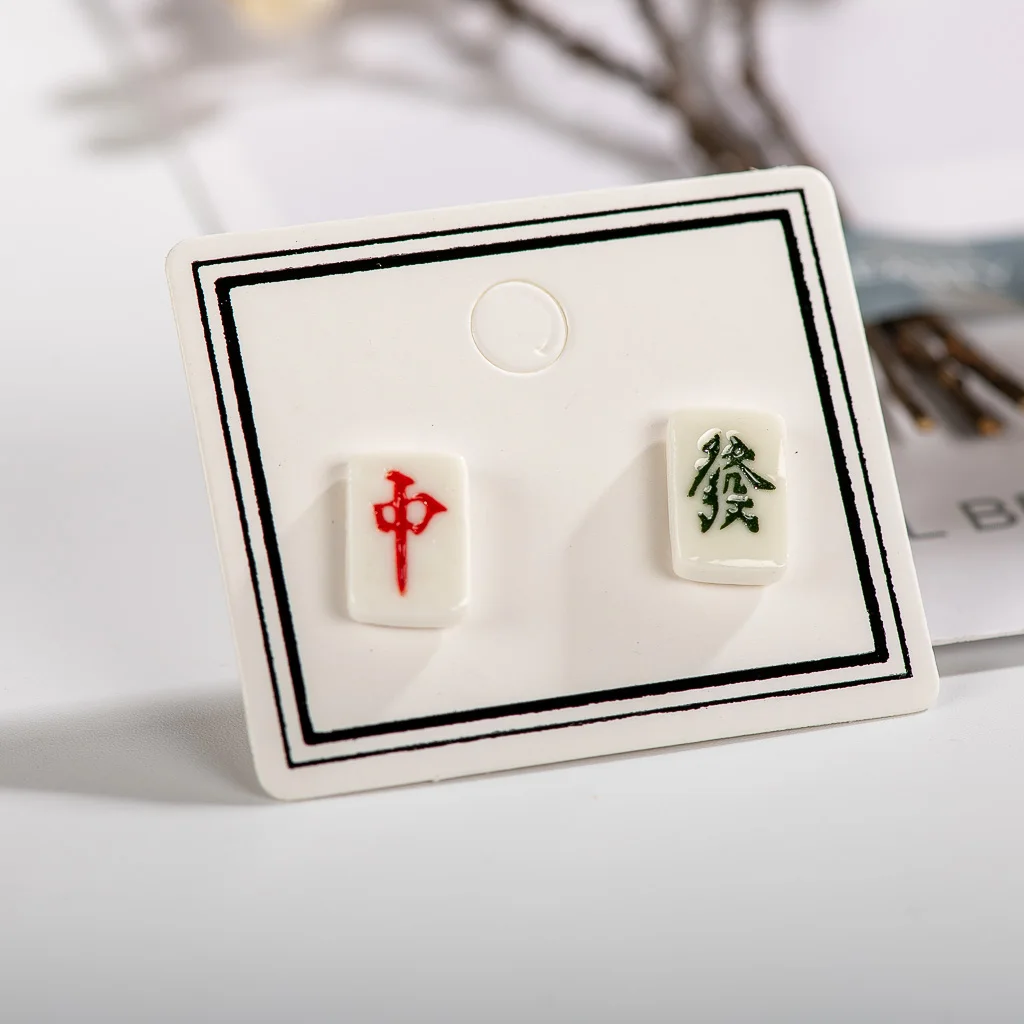 Small And Exquisite Chinese Character Mahjong Ceramic Earrings Hand Painted  Gothique Accessories Bijuterias Jewellery #XN340