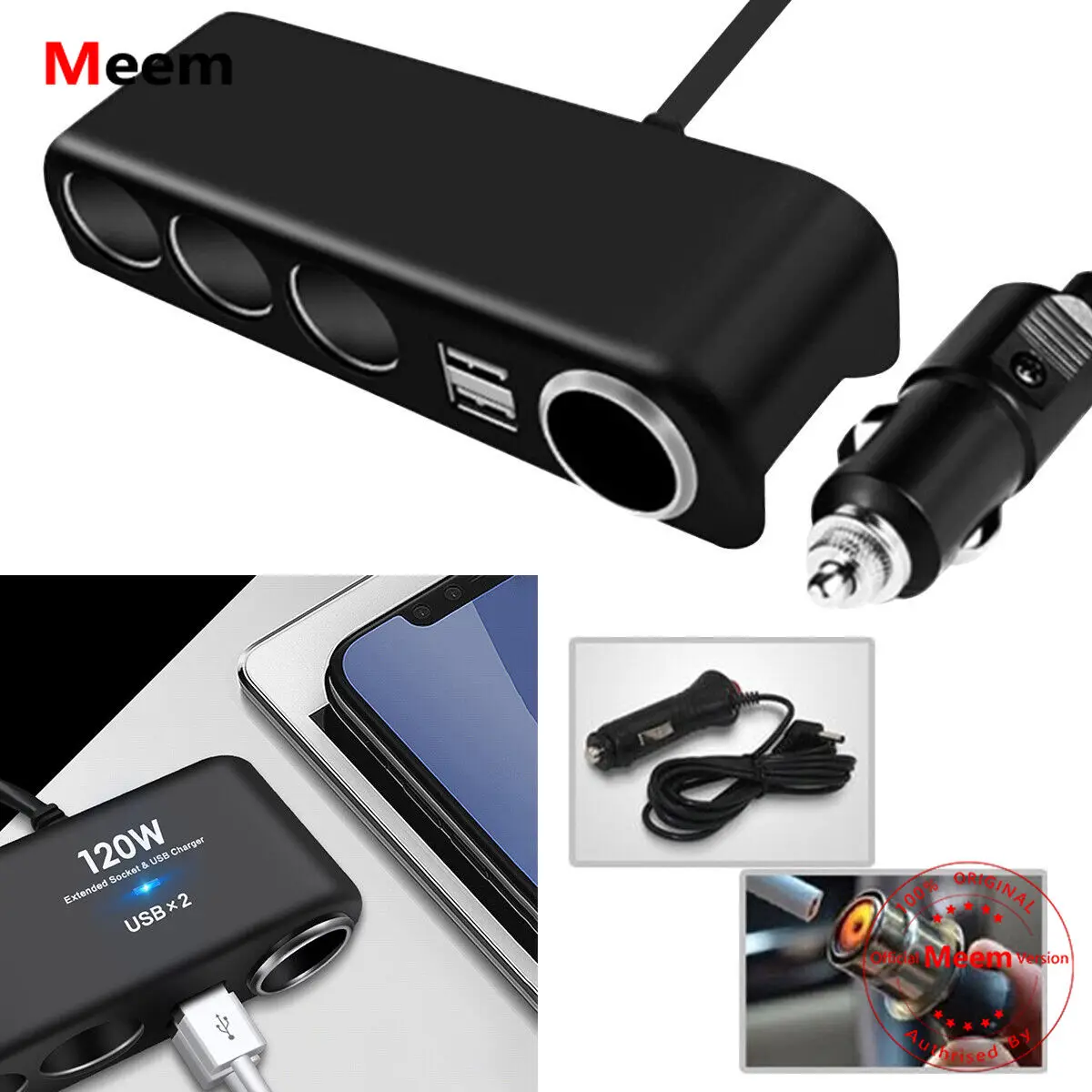 

4 Way 12V 24V Multi Socket Car Cigarette Lighter Splitter USB Charger Adapter