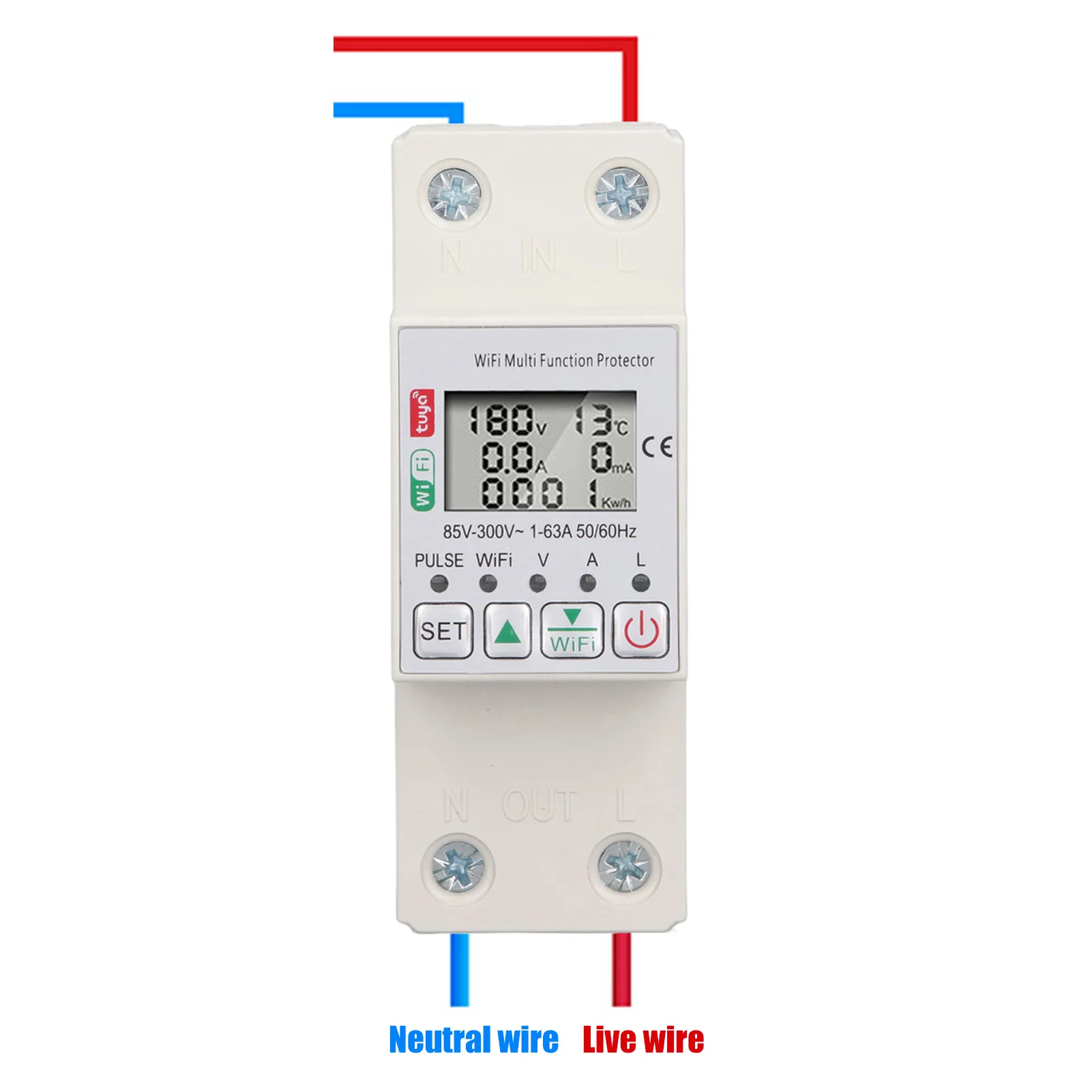 WiFi Smart Energy Meter  AC85‑300V Real Time Display Wifi Smart Circuit Breaker  Multiple Protections 63A for Home