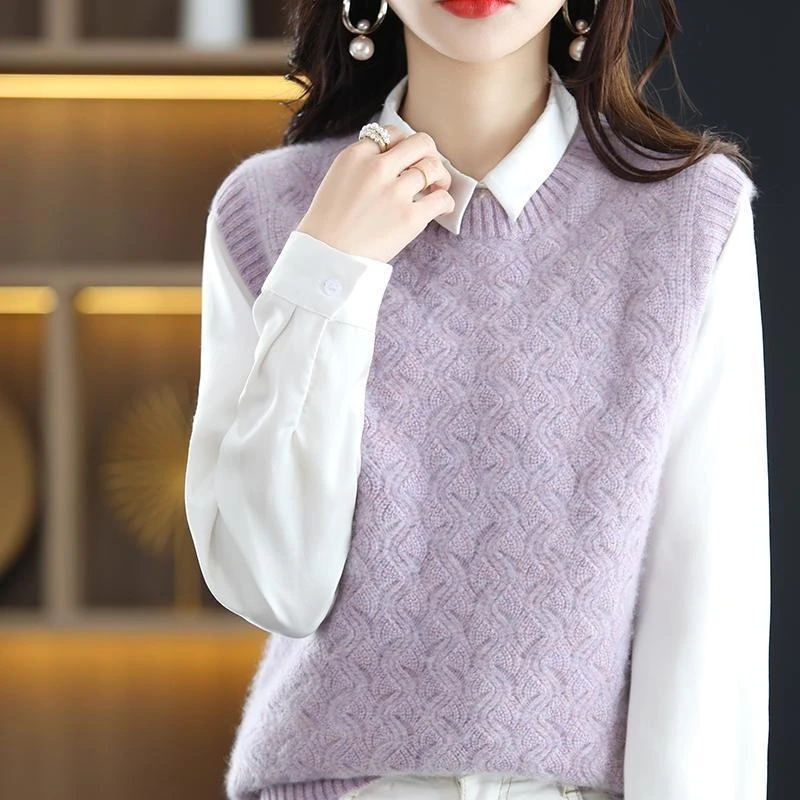 2026 Women Knitted Vest Loose Sleeveless Sweater Waistcoat Casual Outerwear Slim Fit Cropped Top Fashion Autumn Winter