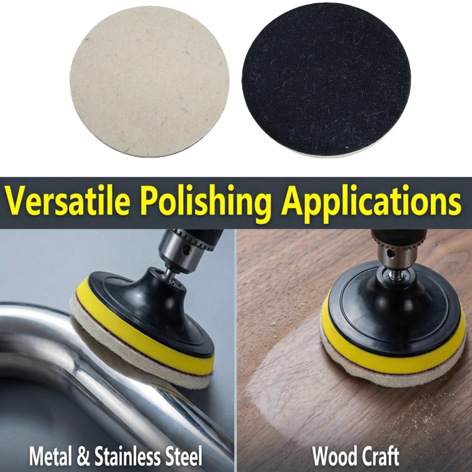 3/4/5/6" Wool Felt Polishing Pads, Flocking Hook & Loop Back, Made of Premium Natural Wool, Applicable to Random Orbital Sander - Detail Angle #06
