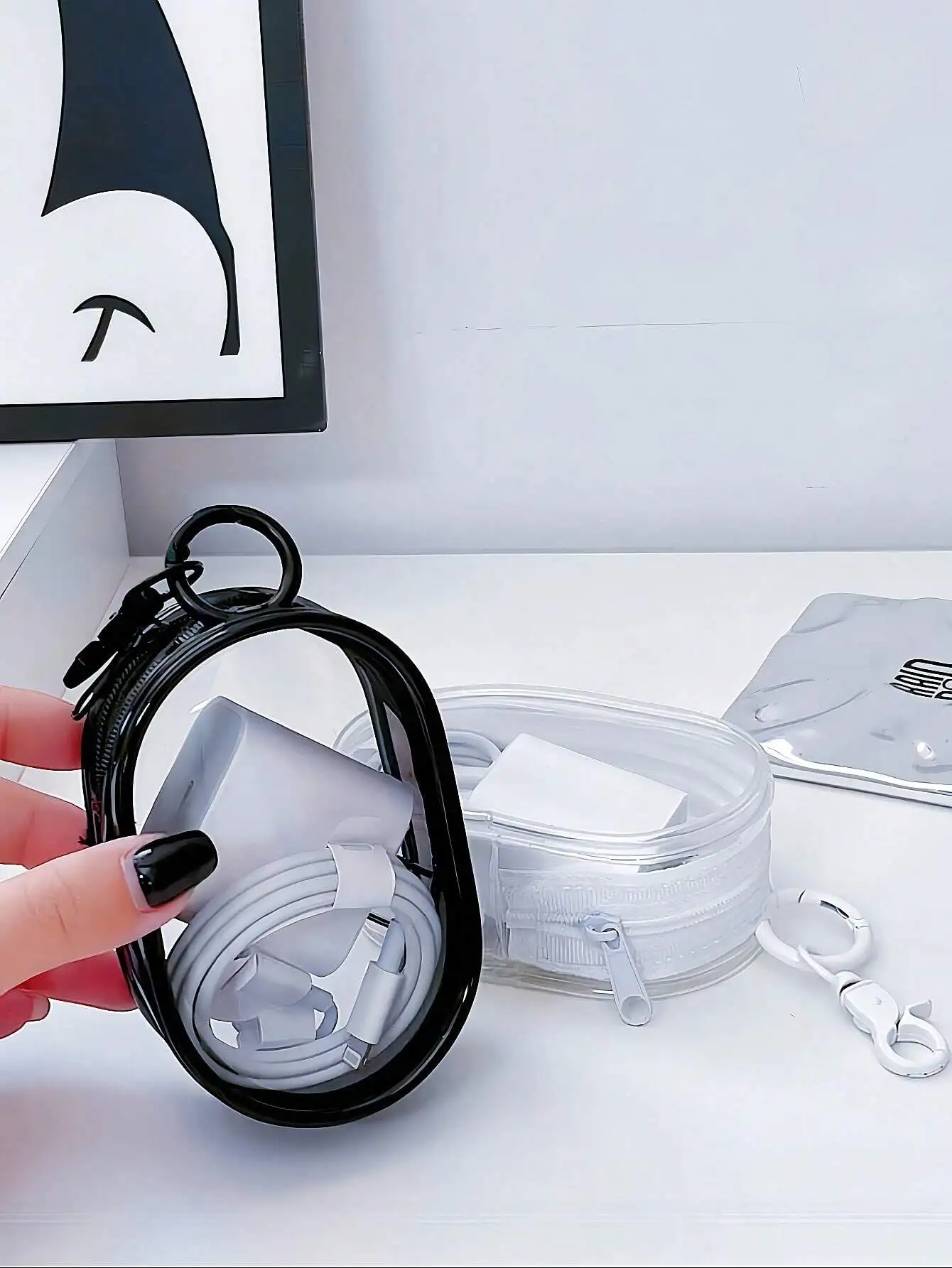 

Портативная прозрачная сумка для хранения на молнии для зарядных устройств, кабелей, наушников, ключей, органайзер для путешествий