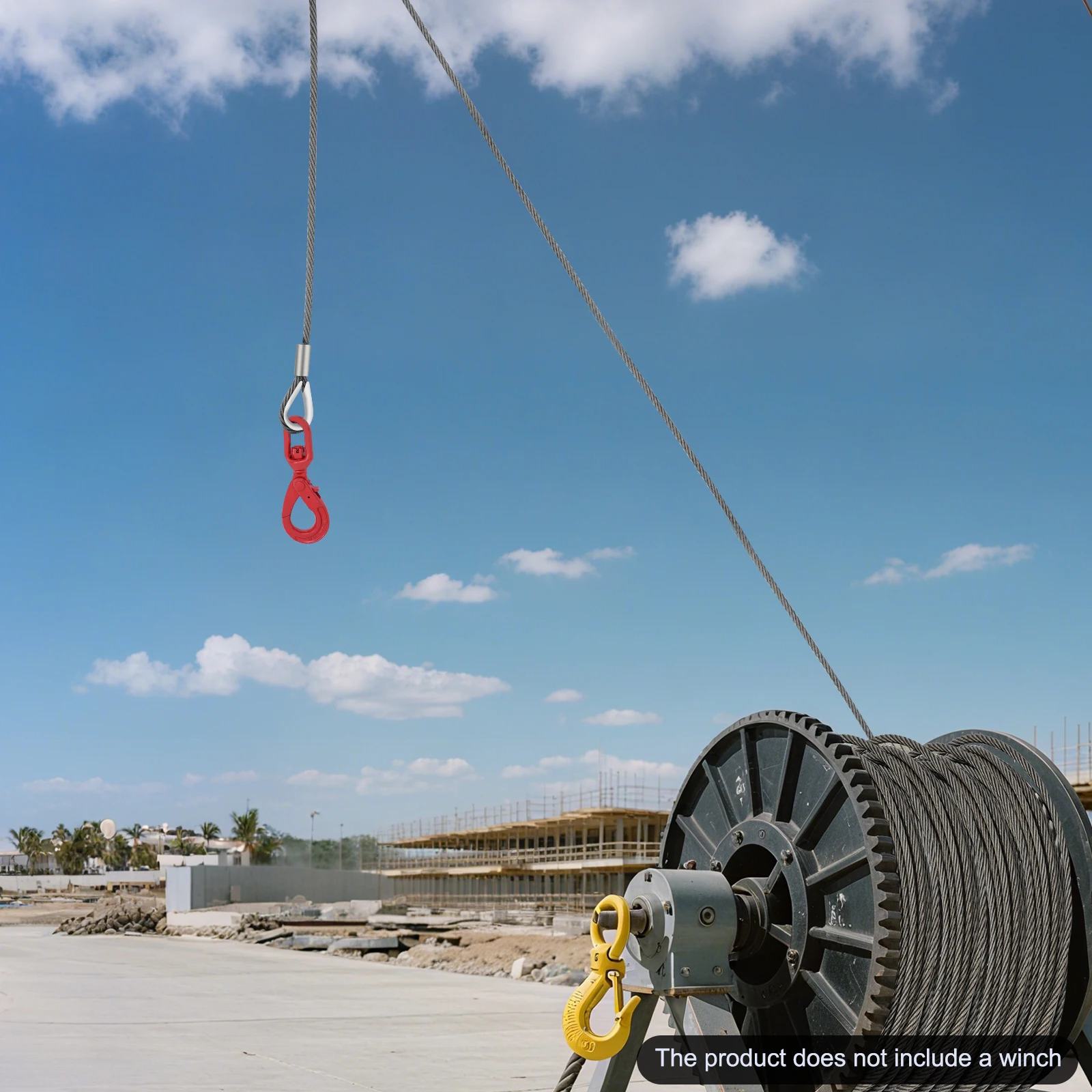 

7/16 Inch * 50ft Carbon Steel Wire Rope Hook Red Self-locking Safety Hook High-strength Load-bearing Heavy Oil Rope