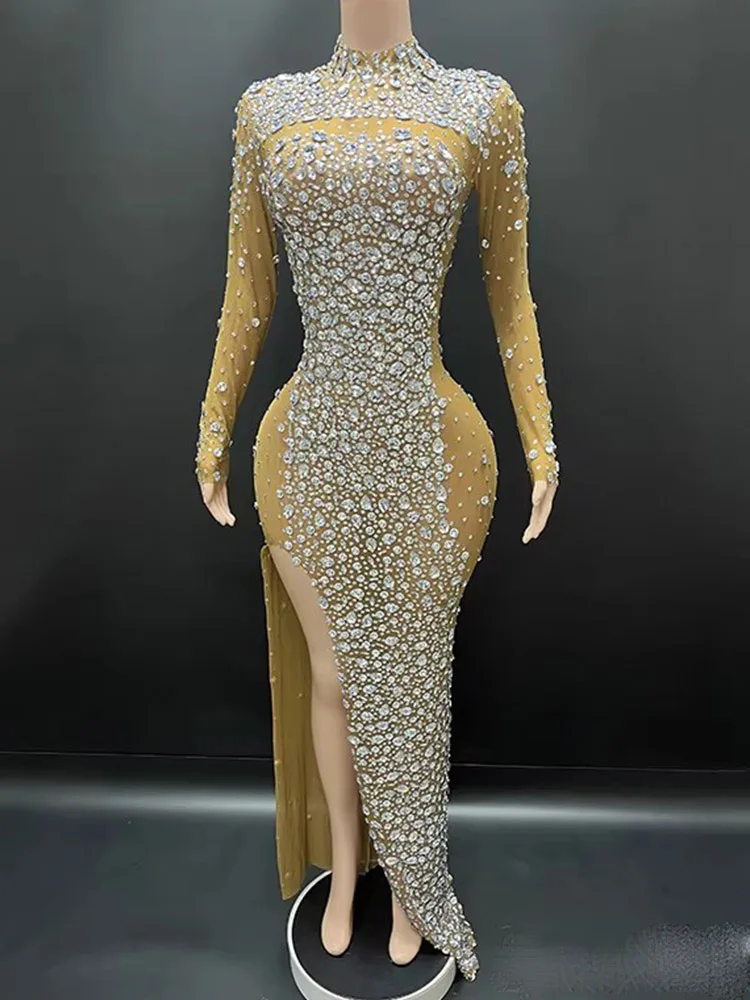 

High Quality Hot Stamping Sexy Elastic Slit Dress 2025 New Fashion Custom Women'S Clothing