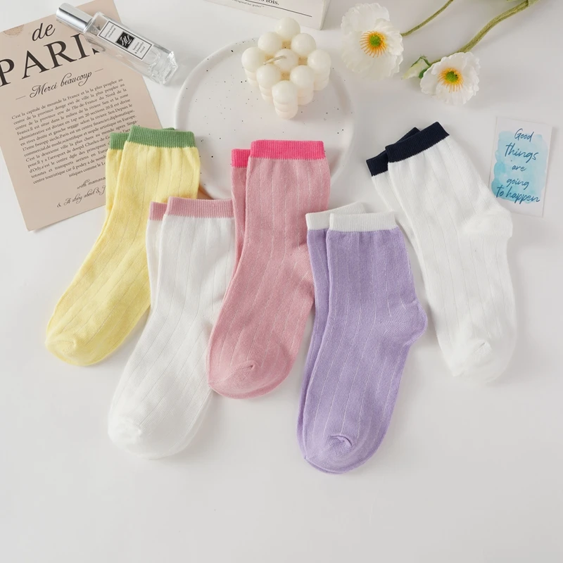 Candy-Colored Children's Socks New Contrast Dopamine Style Striped Socks Girls Sweet And Cute Soft Breathable Middle Tube Socks