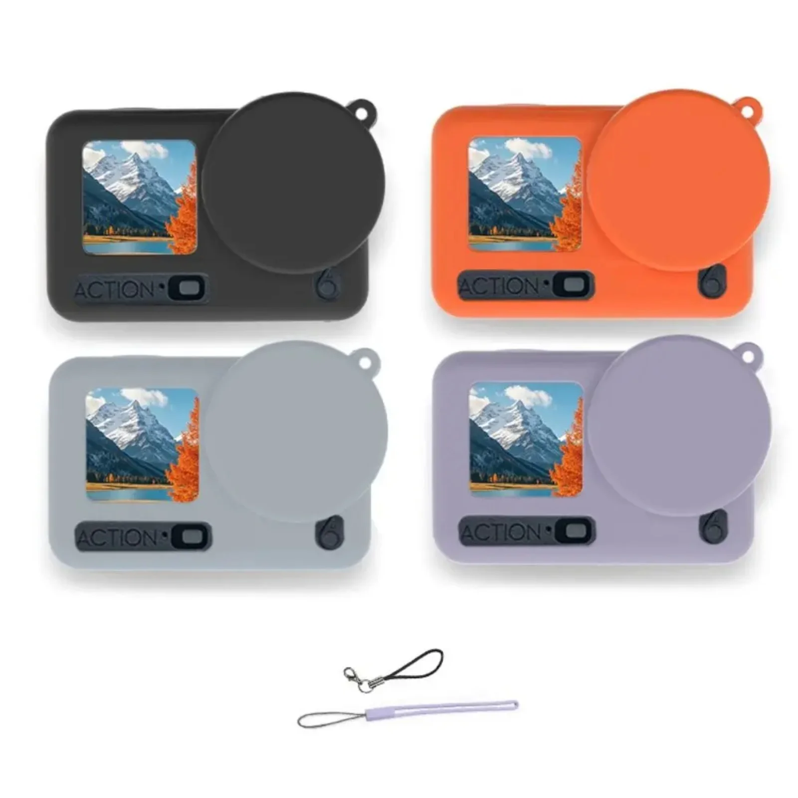 Silicone Protective Case Full Cover Lens Cap Anti-Scratch Soft Shell with Lanyard Full Protection Accessories for DJI  Action 6
