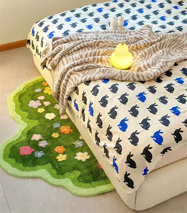 Floral Tufted Carpet Garden Green Style Carpet Soft Pile Sofa Rug Anti-slip Indoor Floor Footer Bedroom Bedside Footer