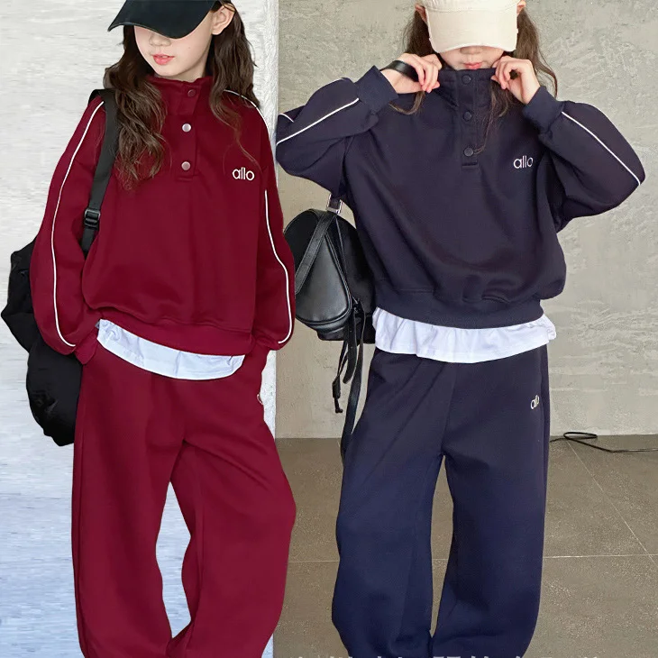 

Baby Girl Sport Set Autumn Letter Printed Kids Girl Two-piece Set Patchwork Sweatshirt+Elastic Waist Sweatpant Children Girl Set