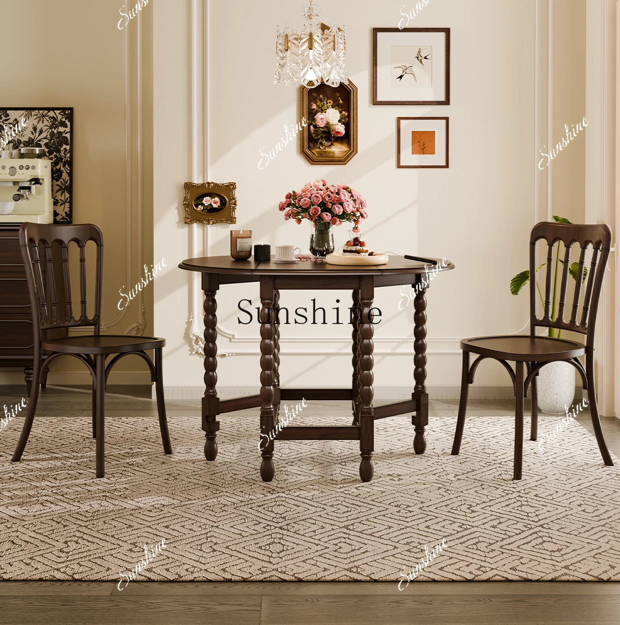 

Retro folding solid wood simple oval retractable butterfly table small apartment household FT