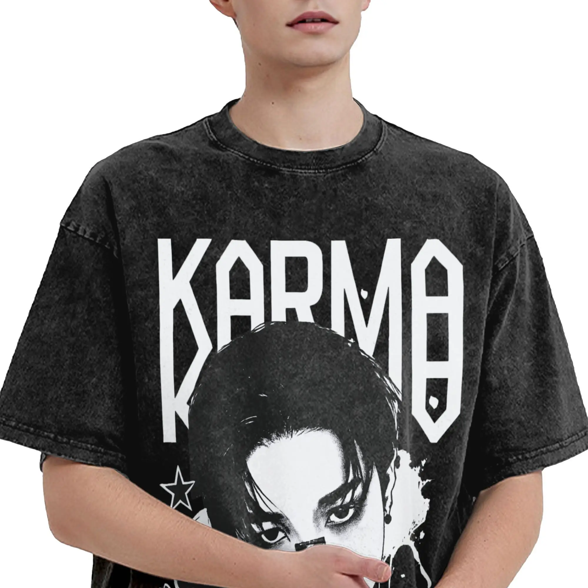 كارما تي شيرت تشانغبين هيونجين فيليكس هاراجوكو تي شيرت قصير الأكمام الشارع الشهير التي شيرت الشاطئ القطن Crewneck المتضخم تي شيرت