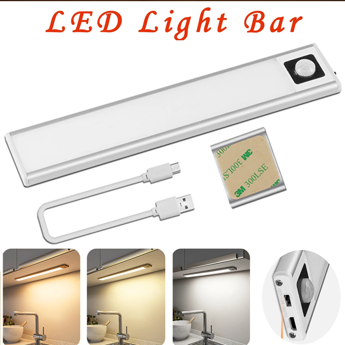 LED Motion Sensor Bar Light 20/40cm Wireless Induction Night Light Magnet USB Rechargeable Detector Lamp for Kitchen Cabinet