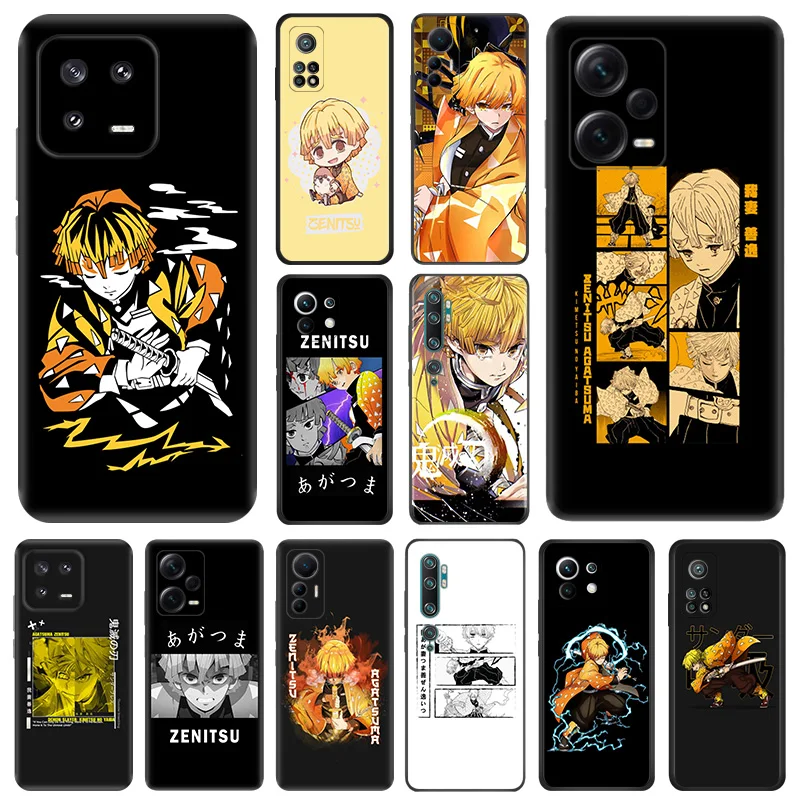 Matte Phone Cases For Redmi 12 12c 13c Note12 Note13 Pro Agatsuma Zenitsu Demon Slayer Xiaomi 13 Lite 12x 12t s Soft Black Cover