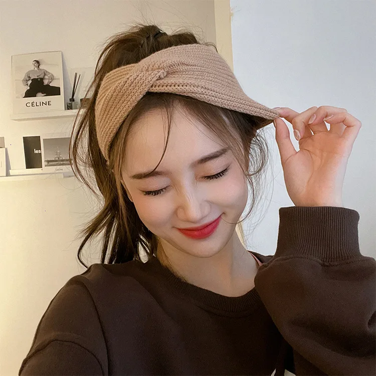 Vintage Fall Winter Knit Cross Hair Band Braided Headband Sweet Versatile Wide Headwear For Women Forest Girl Sturdy
