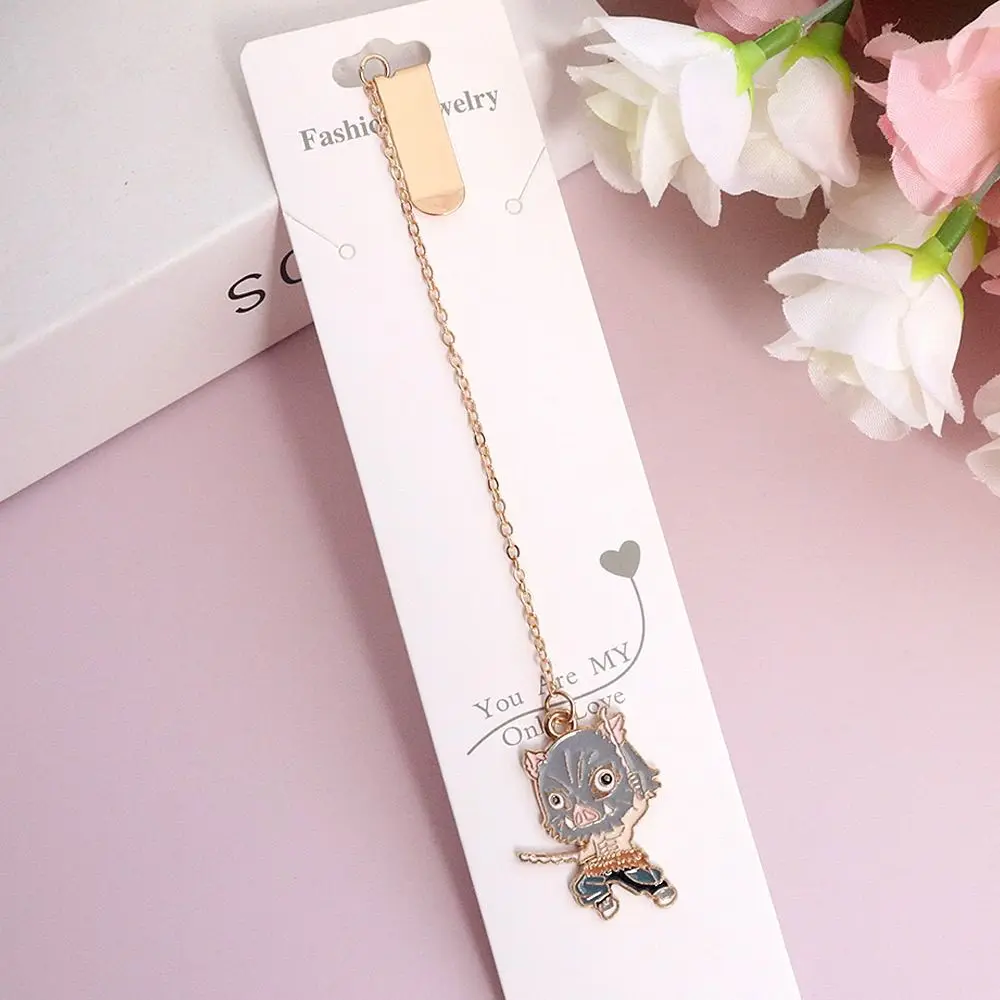 Demon Slayer Anime Metal Bookmark Chain Pendant Cartoon Character Page Marker Stationery Gift