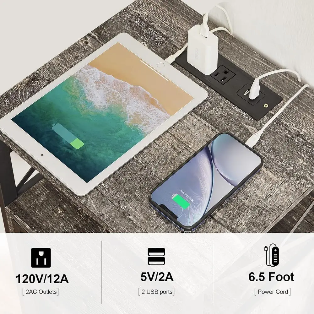 24 tables d'appoint en chêne gris équipés d'usb et de prises, tables de nuit avec chargement et rangement, lot de 2 pour la maison