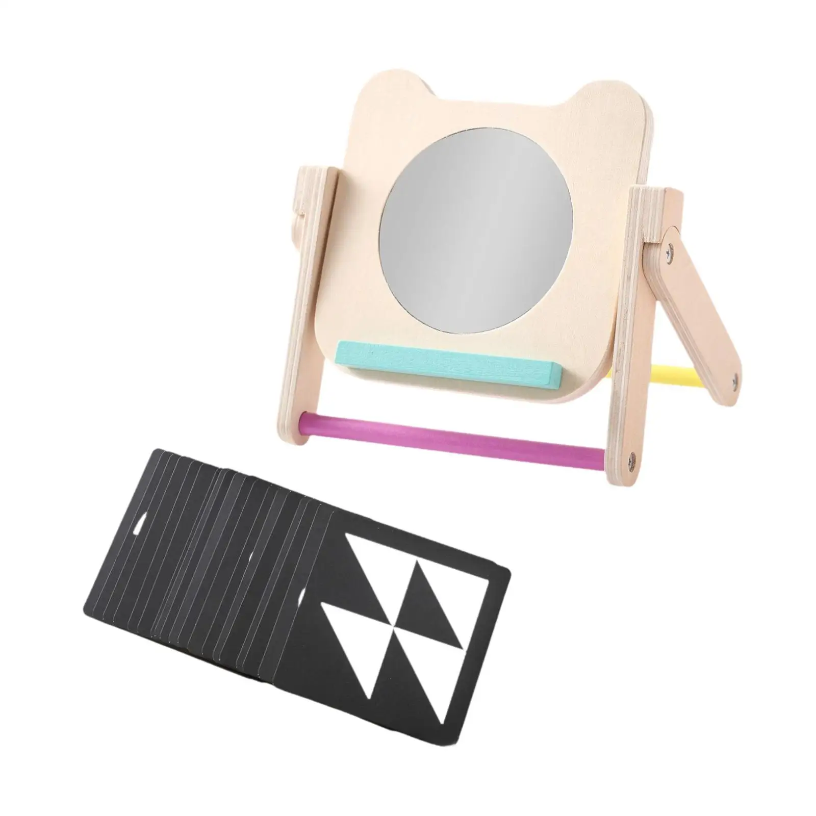 Montessori Infant Time Mirror Toy Wooden Sensory Activity for Newborn Baby Visual Skill Brain Development Kids Educational