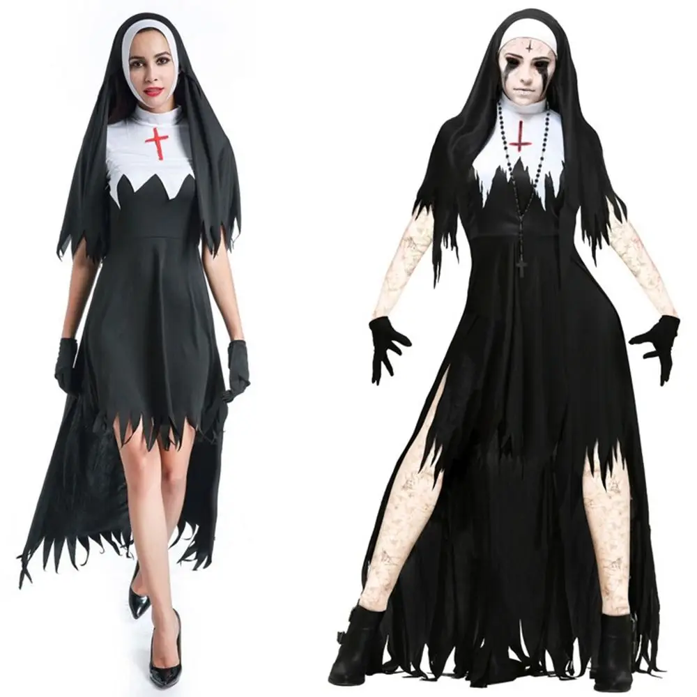 

Halloween Terrorist Nun Costume The Demon Scary Cosplay Costumes Long Robes Lady Spooktacular Bloody Nun Cosplay Fancy Dress