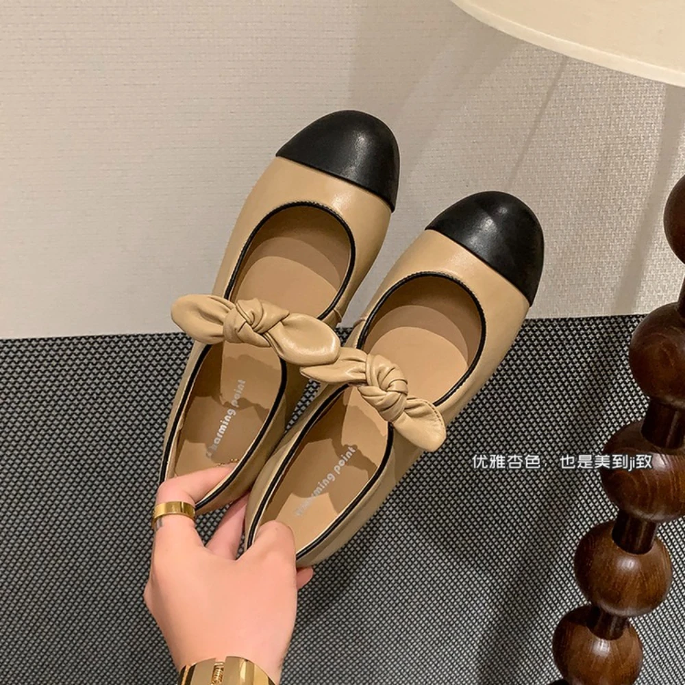 أحذية باليه مسطحة من الجلد الطبيعي للربيع والخريف للنساء، أحذية ماري جين العصرية والمريحة للنساء