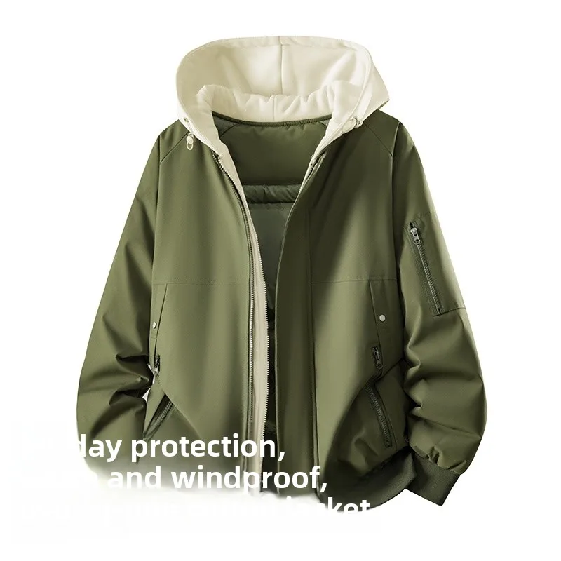 

Thiened Knitted Hat Winter Jaet Men's Faion Ci Sle Waterproof Long Sve Zipper Closure Cotton Polyester Fiber