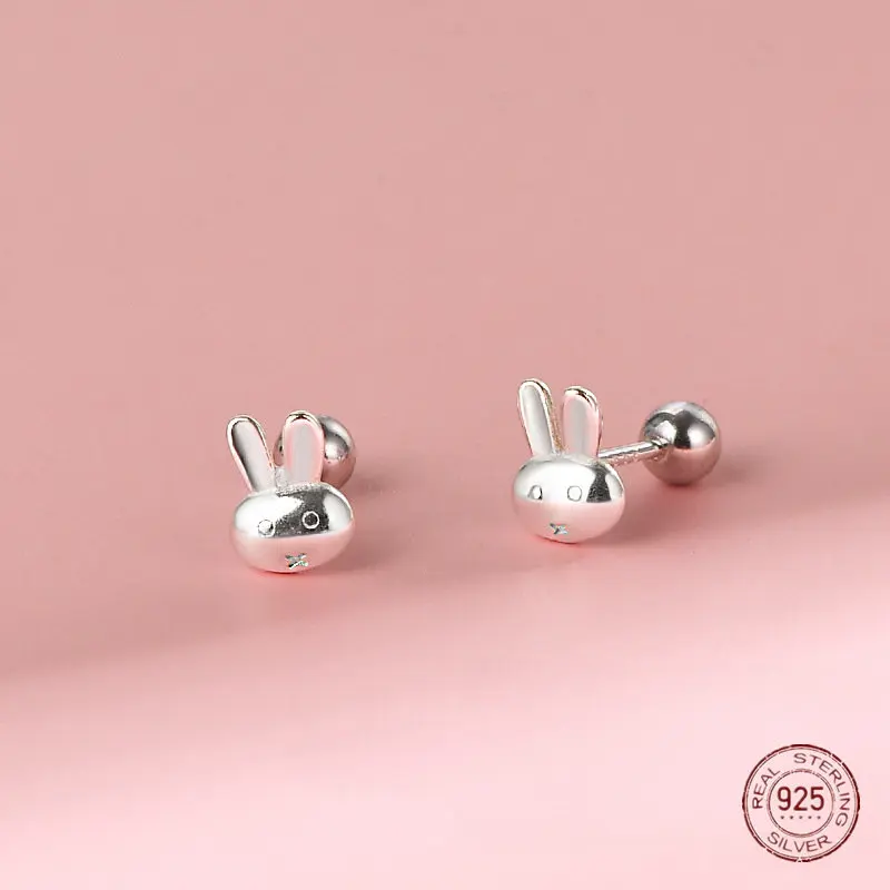 925 Sterling Silver Rabbit Chinese Zodiac Stud Women's Earrings Hip Hop Animal Small Earring Colleagues Party Piercing Jewelry