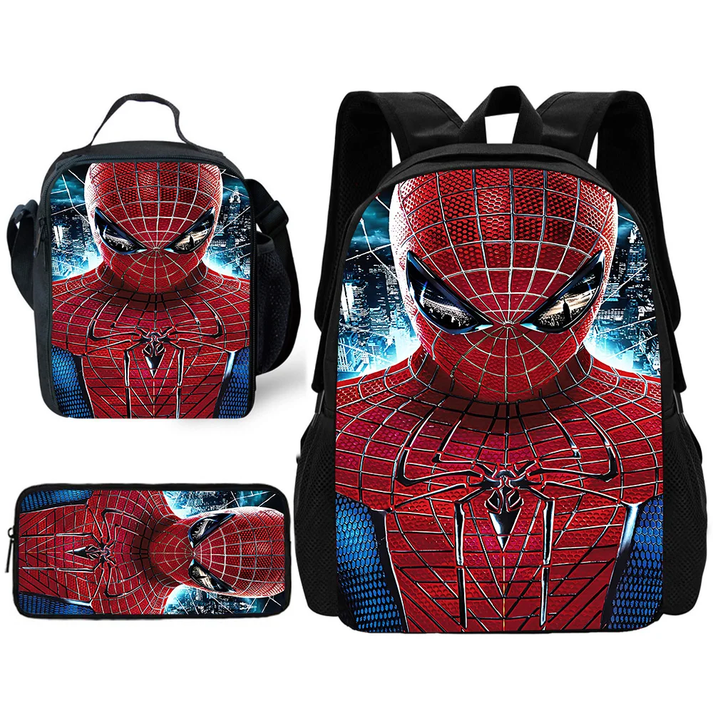 Spiders-Man Marvels Child School Backpack with Lunch Bags ,Pencil Bags ,School Bags for Boys Girls Best Gift