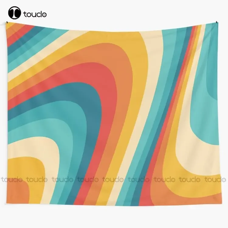 70S Retro Aesthetic Retro Vintage Aesthetic Fluid Motion 80S Hippie Bohemian Rainbow Tapestry Awesome Tapestry Wall Covering