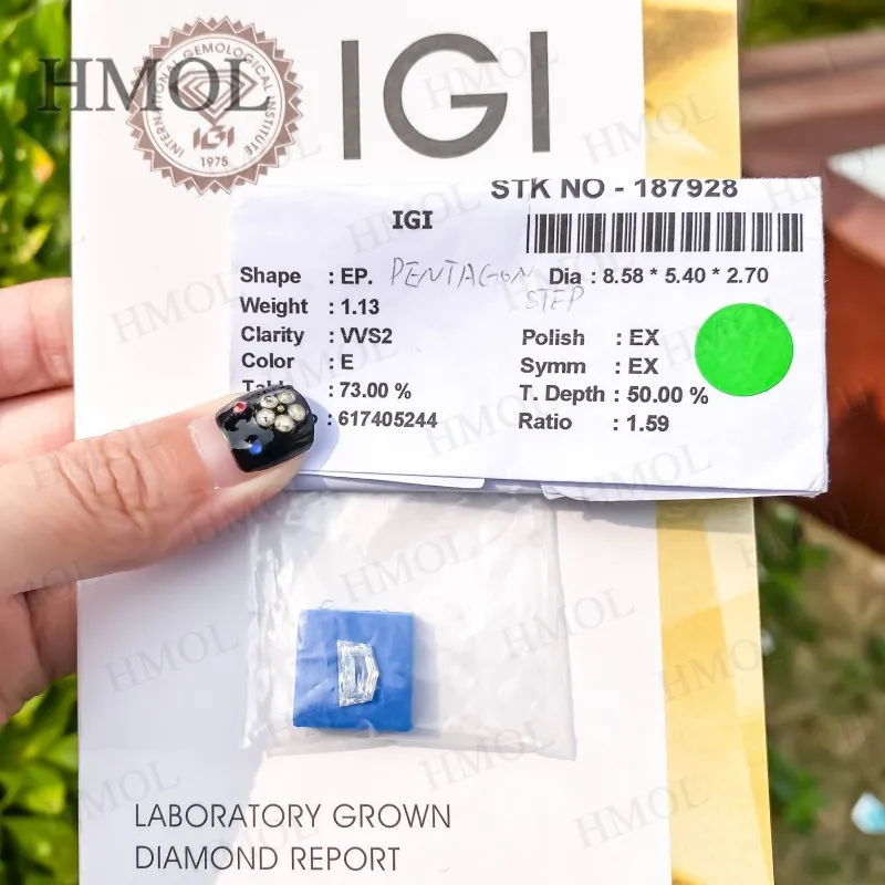 VVS2 1.13ct البانتاغون خطوة مختبر نمت الماس الأحجار الكريمة IGI شهادة CVD HPHT المواد الخام مجوهرات Charms بها بنفسك السحر أسعار الجملة