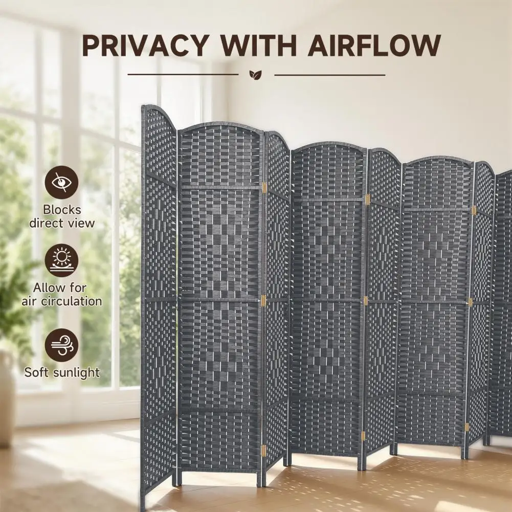 Folding Room Divider, Rattan Woven Privacy Screen, 4 or 8 Panels, Hinged Freestanding Room Divider, 6Ft Tall Bedroom Partition