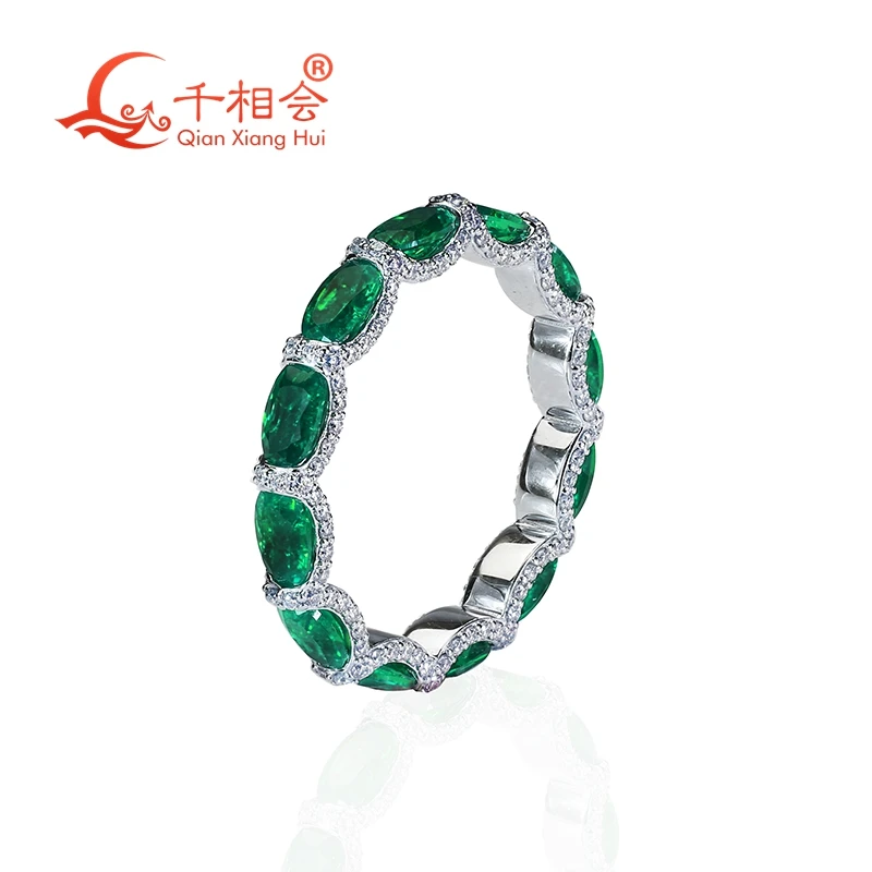 3*5mm oval shape full band  green  Emerald with white moissanite 925 silver Eternity Band jewelry  Engagement