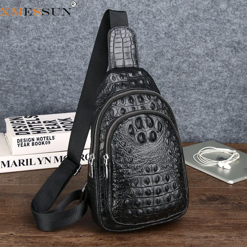 XMESSUN Women New Trendy Genuine Leather Vintage Chest Bag,Fashion Design Female Casual Crocodile Pattern Shoulder Crossbody Bag