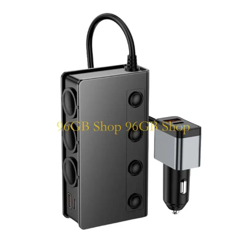 

96GB Multiple Device Car Chargers QC3.0 PD18W Retardant ABS Housing Cigarettes Adapter with 4 Switches