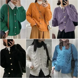 Korean Style Knit Cardigan Solid Single Breasted Thicken Loose Oversized Knitwears 2023 Autumn New Vintage Y2K Knitted Coat